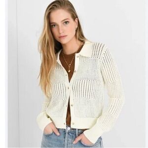 NWT FRAME Open Stitch Shrunken Cardigan in Off White Size Large